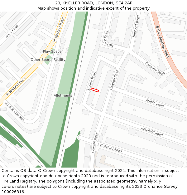23, KNELLER ROAD, LONDON, SE4 2AR: Location map and indicative extent of plot