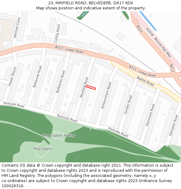 23, MAYFIELD ROAD, BELVEDERE, DA17 6DX: Location map and indicative extent of plot