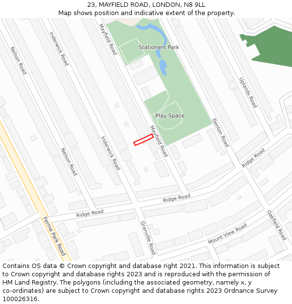 23, MAYFIELD ROAD, LONDON, N8 9LL: Location map and indicative extent of plot
