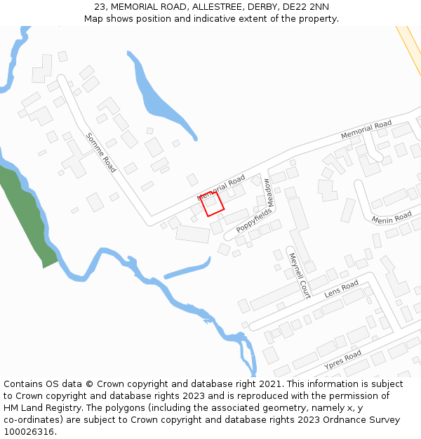 23, MEMORIAL ROAD, ALLESTREE, DERBY, DE22 2NN: Location map and indicative extent of plot