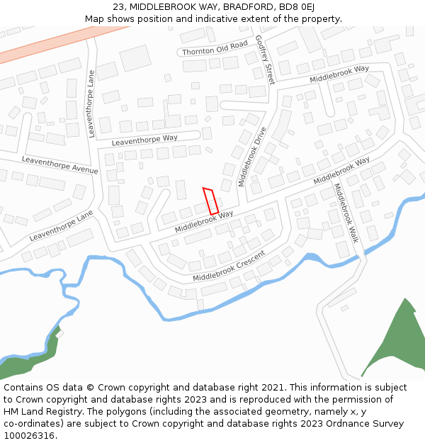 23, MIDDLEBROOK WAY, BRADFORD, BD8 0EJ: Location map and indicative extent of plot