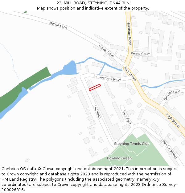 23, MILL ROAD, STEYNING, BN44 3LN: Location map and indicative extent of plot