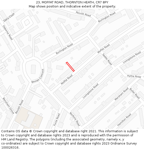 23, MOFFAT ROAD, THORNTON HEATH, CR7 8PY: Location map and indicative extent of plot
