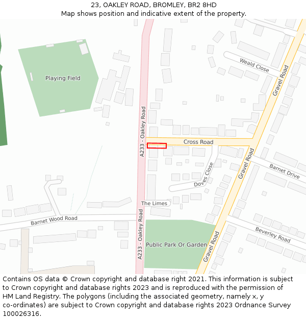 23, OAKLEY ROAD, BROMLEY, BR2 8HD: Location map and indicative extent of plot