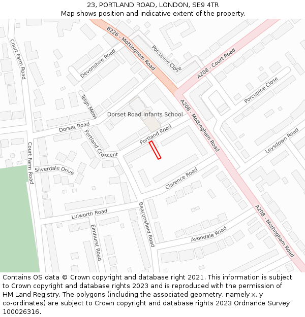 23, PORTLAND ROAD, LONDON, SE9 4TR: Location map and indicative extent of plot