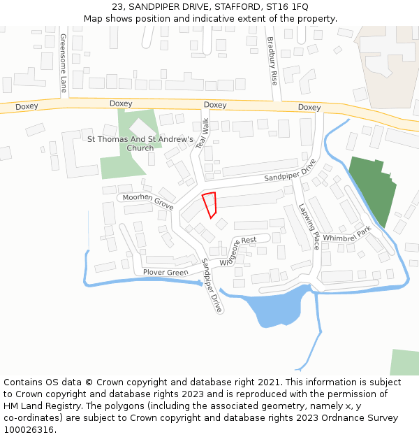 23, SANDPIPER DRIVE, STAFFORD, ST16 1FQ: Location map and indicative extent of plot