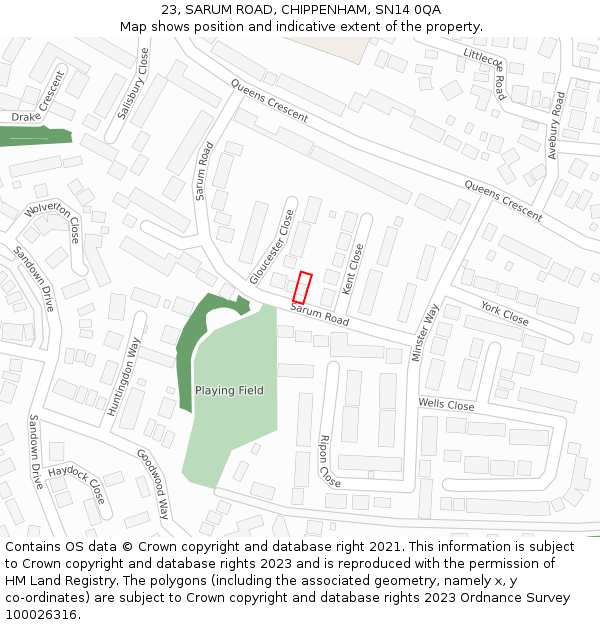 23, SARUM ROAD, CHIPPENHAM, SN14 0QA: Location map and indicative extent of plot