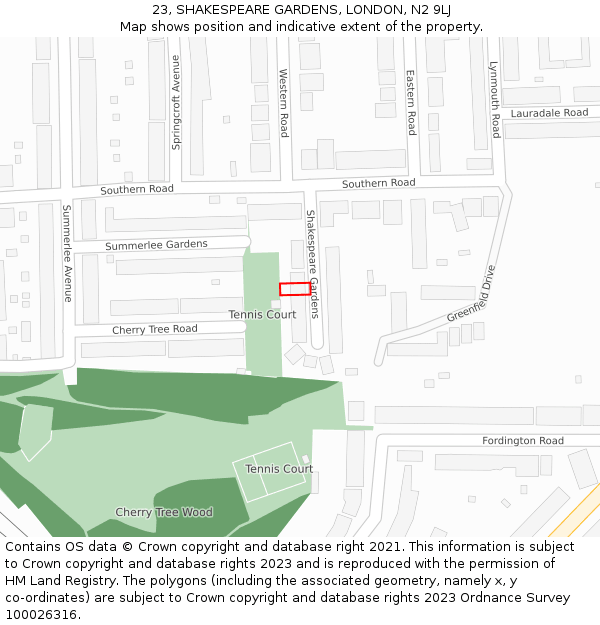 23, SHAKESPEARE GARDENS, LONDON, N2 9LJ: Location map and indicative extent of plot