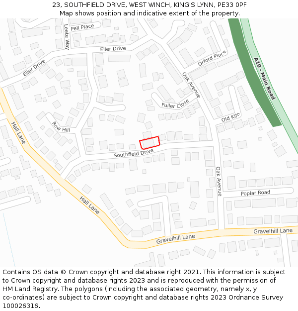 23, SOUTHFIELD DRIVE, WEST WINCH, KING'S LYNN, PE33 0PF: Location map and indicative extent of plot