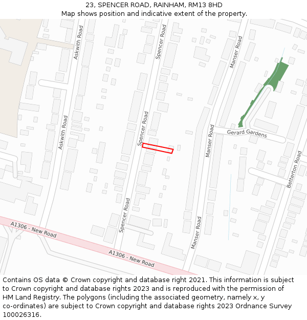 23, SPENCER ROAD, RAINHAM, RM13 8HD: Location map and indicative extent of plot