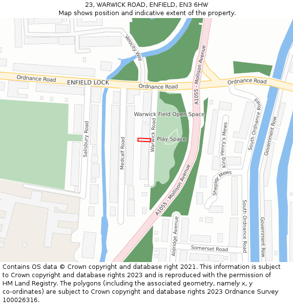 23, WARWICK ROAD, ENFIELD, EN3 6HW: Location map and indicative extent of plot