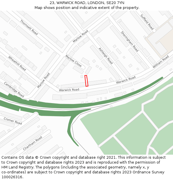 23, WARWICK ROAD, LONDON, SE20 7YN: Location map and indicative extent of plot