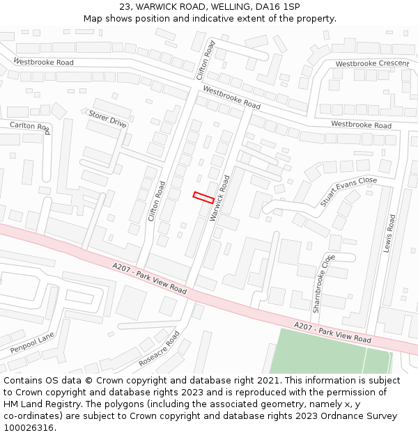 23, WARWICK ROAD, WELLING, DA16 1SP: Location map and indicative extent of plot