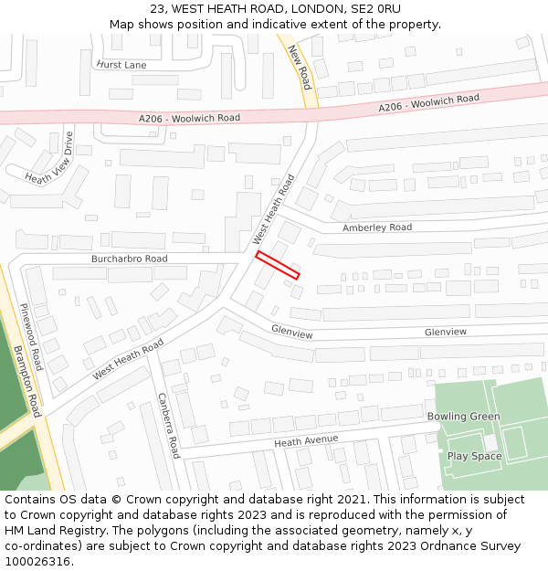 23, WEST HEATH ROAD, LONDON, SE2 0RU: Location map and indicative extent of plot