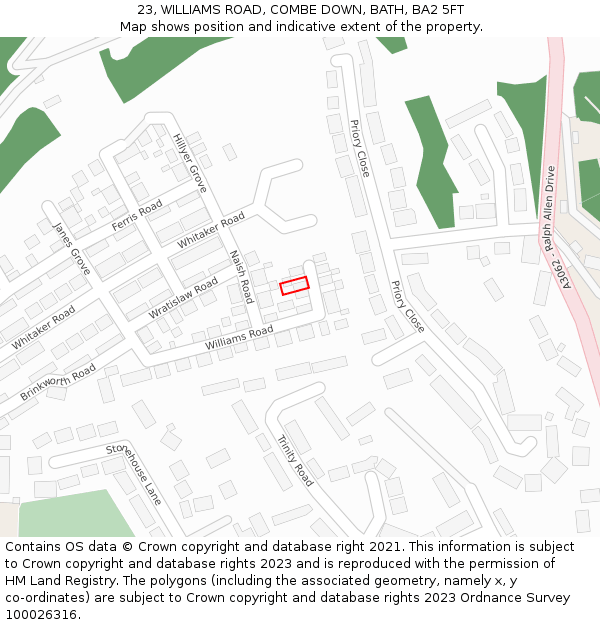 23, WILLIAMS ROAD, COMBE DOWN, BATH, BA2 5FT: Location map and indicative extent of plot
