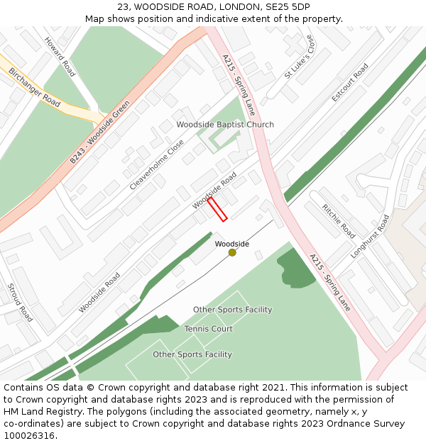 23, WOODSIDE ROAD, LONDON, SE25 5DP: Location map and indicative extent of plot