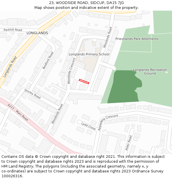 23, WOODSIDE ROAD, SIDCUP, DA15 7JG: Location map and indicative extent of plot