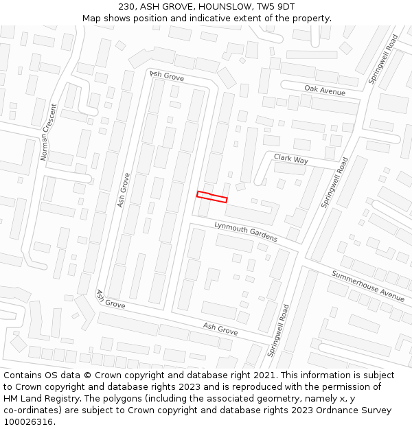 230, ASH GROVE, HOUNSLOW, TW5 9DT: Location map and indicative extent of plot