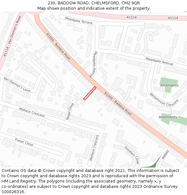 230, BADDOW ROAD, CHELMSFORD, CM2 9QR: Location map and indicative extent of plot