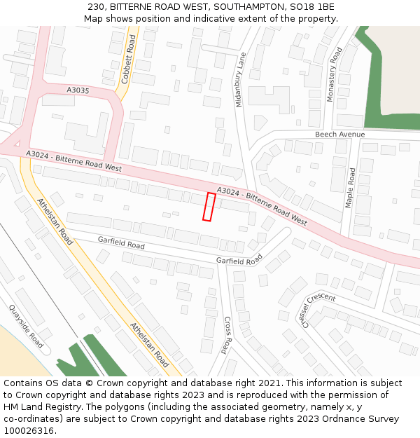 230, BITTERNE ROAD WEST, SOUTHAMPTON, SO18 1BE: Location map and indicative extent of plot