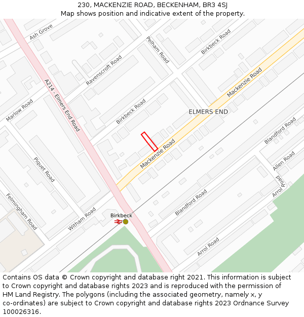 230, MACKENZIE ROAD, BECKENHAM, BR3 4SJ: Location map and indicative extent of plot