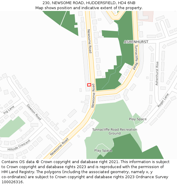 230, NEWSOME ROAD, HUDDERSFIELD, HD4 6NB: Location map and indicative extent of plot