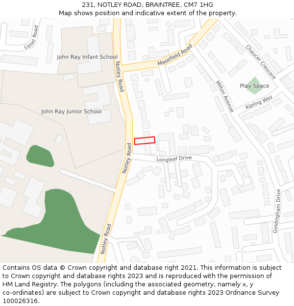 231, NOTLEY ROAD, BRAINTREE, CM7 1HG: Location map and indicative extent of plot