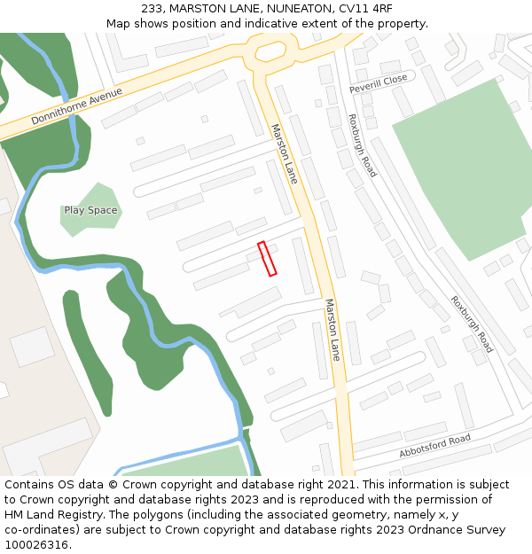 233, MARSTON LANE, NUNEATON, CV11 4RF: Location map and indicative extent of plot