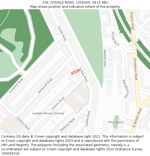 234, IVYDALE ROAD, LONDON, SE15 3BU: Location map and indicative extent of plot