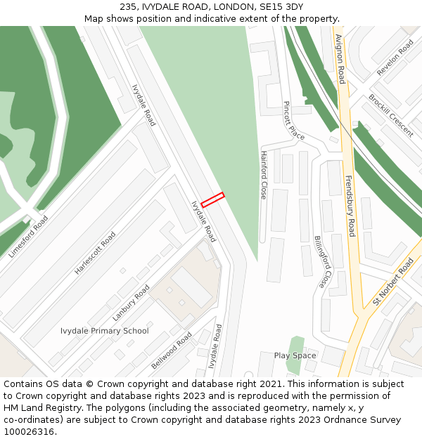 235, IVYDALE ROAD, LONDON, SE15 3DY: Location map and indicative extent of plot