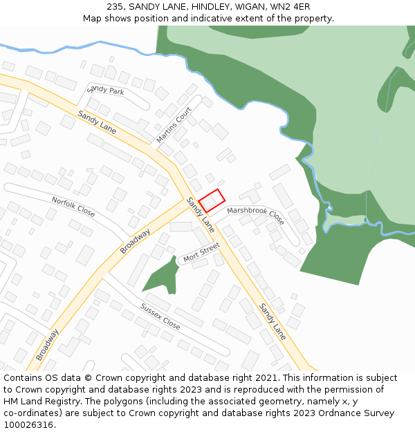235, SANDY LANE, HINDLEY, WIGAN, WN2 4ER: Location map and indicative extent of plot