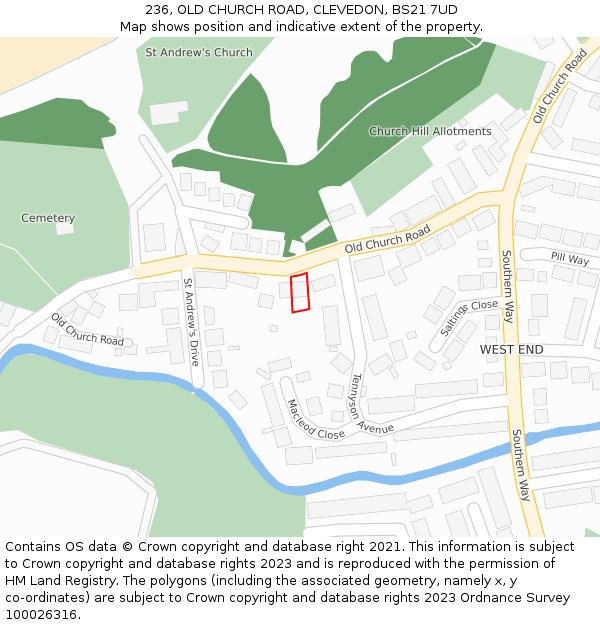 236, OLD CHURCH ROAD, CLEVEDON, BS21 7UD: Location map and indicative extent of plot