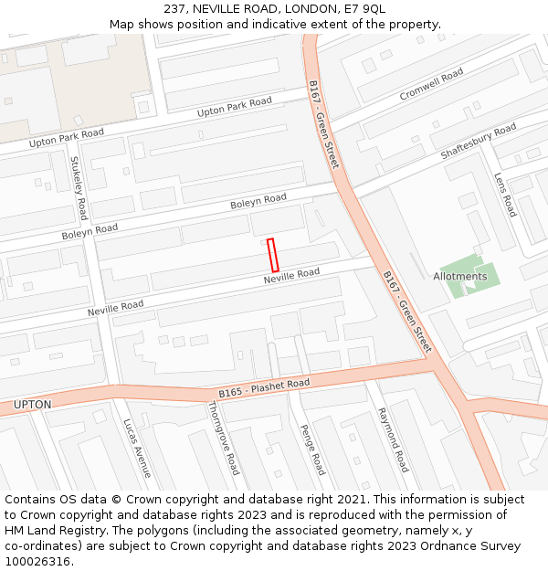 237, NEVILLE ROAD, LONDON, E7 9QL: Location map and indicative extent of plot