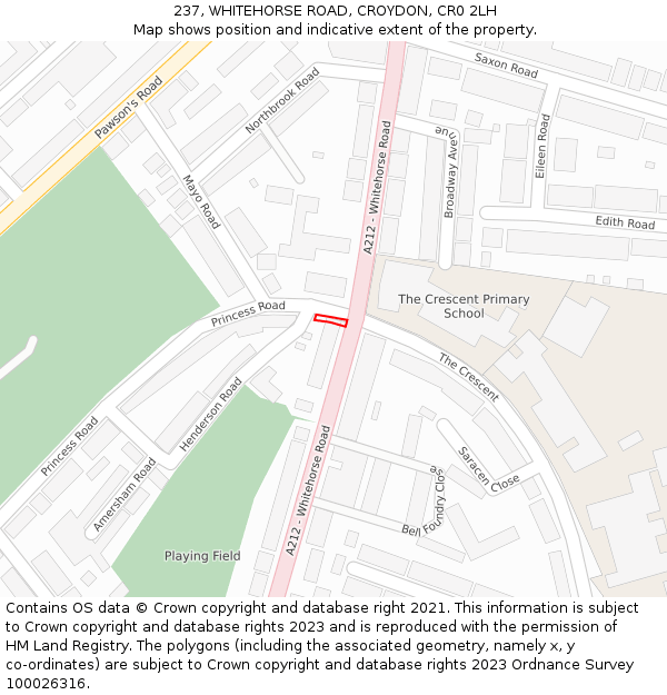 237, WHITEHORSE ROAD, CROYDON, CR0 2LH: Location map and indicative extent of plot