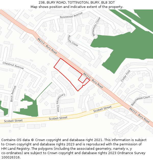 238, BURY ROAD, TOTTINGTON, BURY, BL8 3DT: Location map and indicative extent of plot