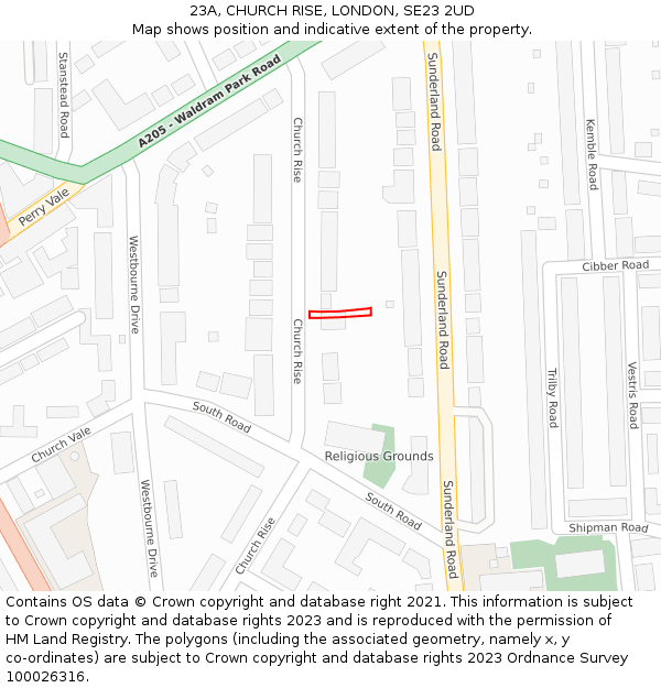 23A, CHURCH RISE, LONDON, SE23 2UD: Location map and indicative extent of plot