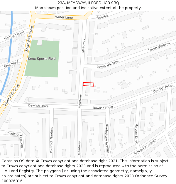 23A, MEADWAY, ILFORD, IG3 9BQ: Location map and indicative extent of plot