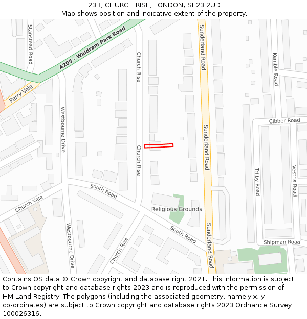 23B, CHURCH RISE, LONDON, SE23 2UD: Location map and indicative extent of plot