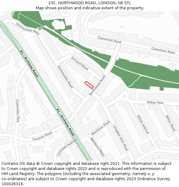 23C, NORTHWOOD ROAD, LONDON, N6 5TL: Location map and indicative extent of plot