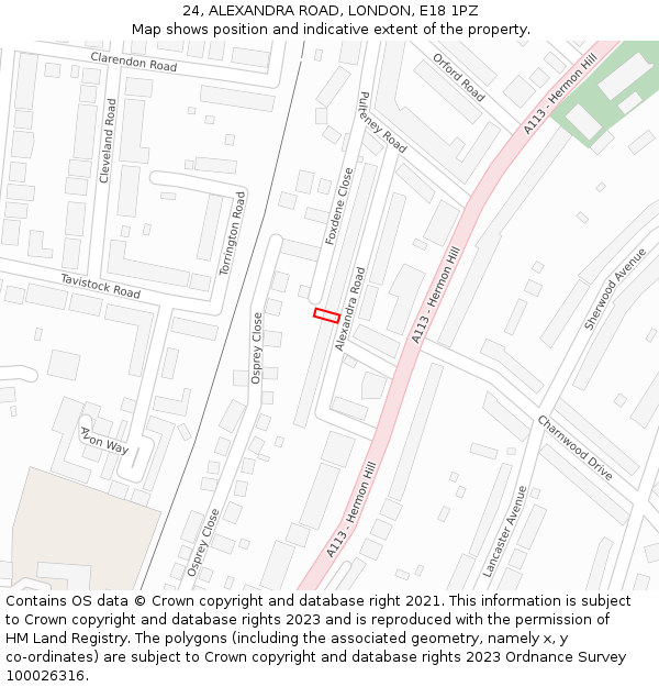 24, ALEXANDRA ROAD, LONDON, E18 1PZ: Location map and indicative extent of plot