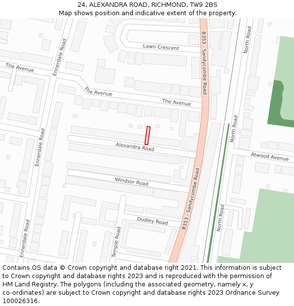 24, ALEXANDRA ROAD, RICHMOND, TW9 2BS: Location map and indicative extent of plot