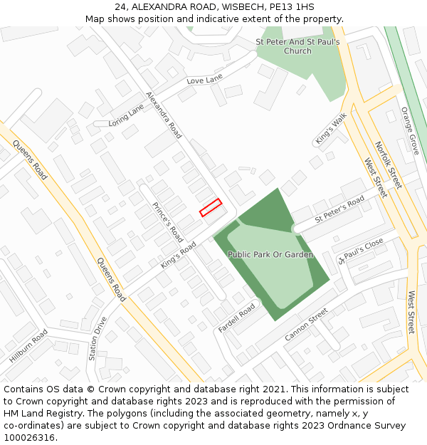 24, ALEXANDRA ROAD, WISBECH, PE13 1HS: Location map and indicative extent of plot