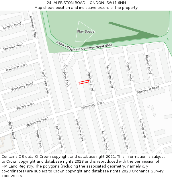24, ALFRISTON ROAD, LONDON, SW11 6NN: Location map and indicative extent of plot