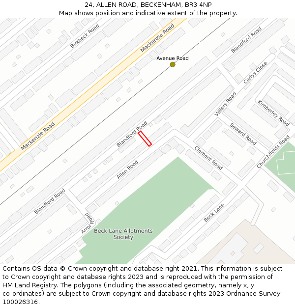 24, ALLEN ROAD, BECKENHAM, BR3 4NP: Location map and indicative extent of plot