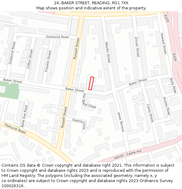 24, BAKER STREET, READING, RG1 7XX: Location map and indicative extent of plot