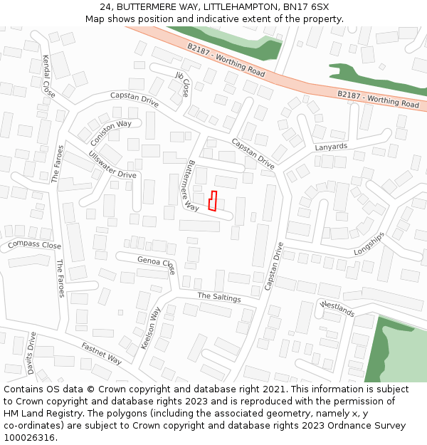 24, BUTTERMERE WAY, LITTLEHAMPTON, BN17 6SX: Location map and indicative extent of plot