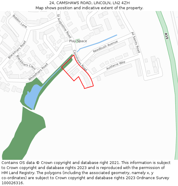 24, CAMSHAWS ROAD, LINCOLN, LN2 4ZH: Location map and indicative extent of plot