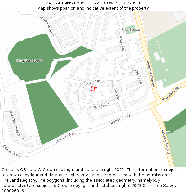 24, CAPTAINS PARADE, EAST COWES, PO32 6GT: Location map and indicative extent of plot