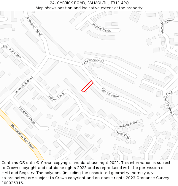 24, CARRICK ROAD, FALMOUTH, TR11 4PQ: Location map and indicative extent of plot