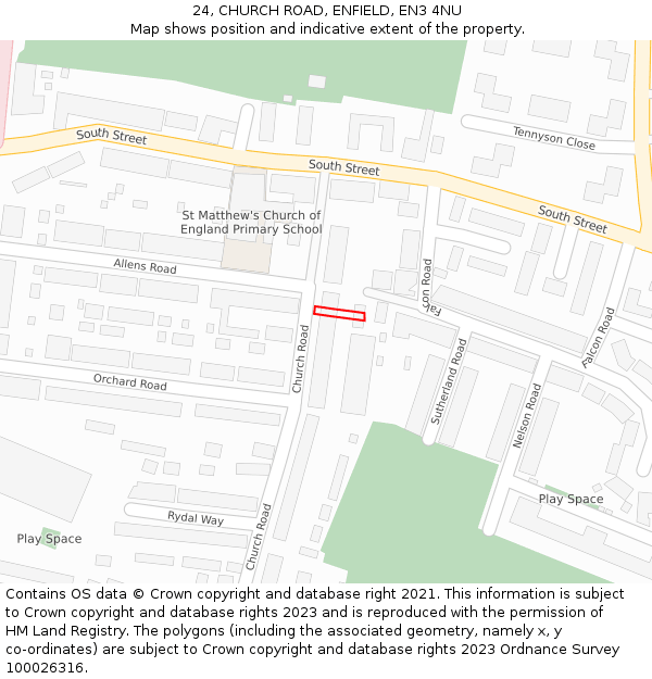 24, CHURCH ROAD, ENFIELD, EN3 4NU: Location map and indicative extent of plot